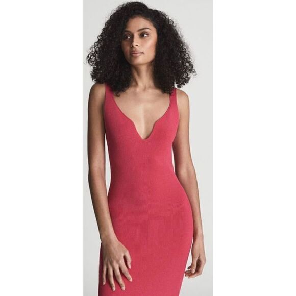 Reiss DAKOTA SWEETHEART NECK KNITTED BODYCON Dress in Pink NWT Size Medium - Picture 3 of 13